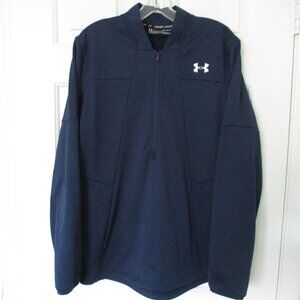 Under Armour ColdGear Mens L/S Navy Blue 1/2 Zip Fleece Lined Sweater NWOT - M